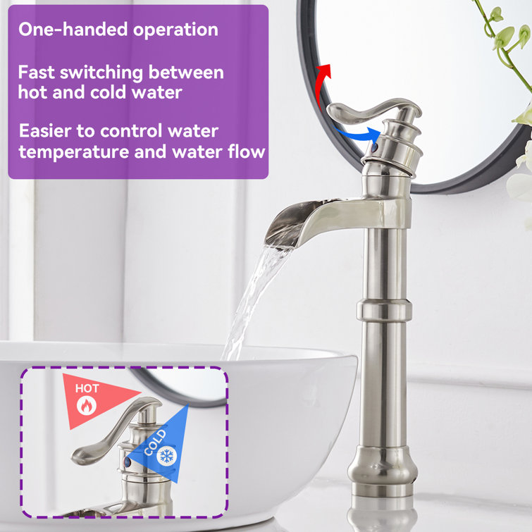 Brushed Nickel Single Handle Waterfall Vessel Sink Faucet