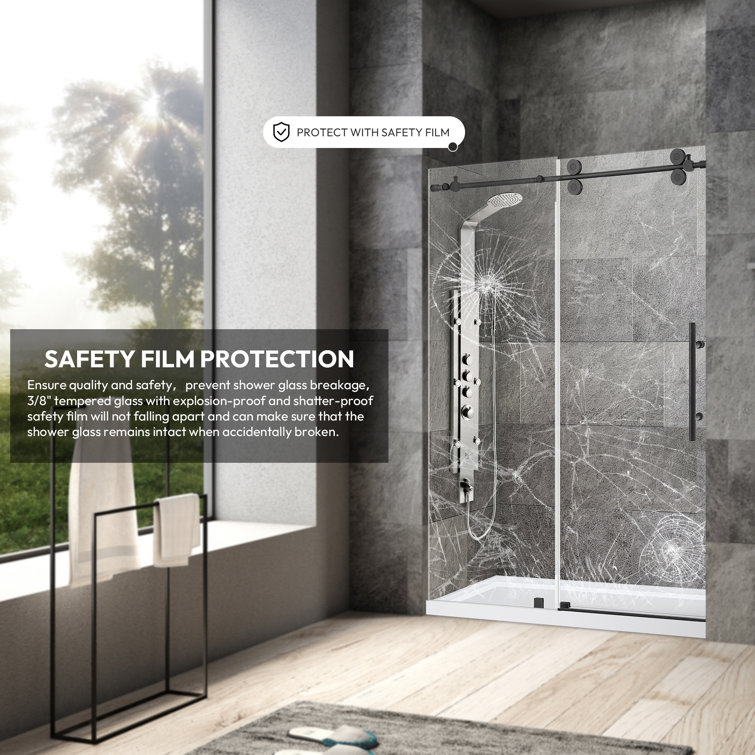 Vinnova Villena 52" Matte Black Frameless Sliding Shower Door