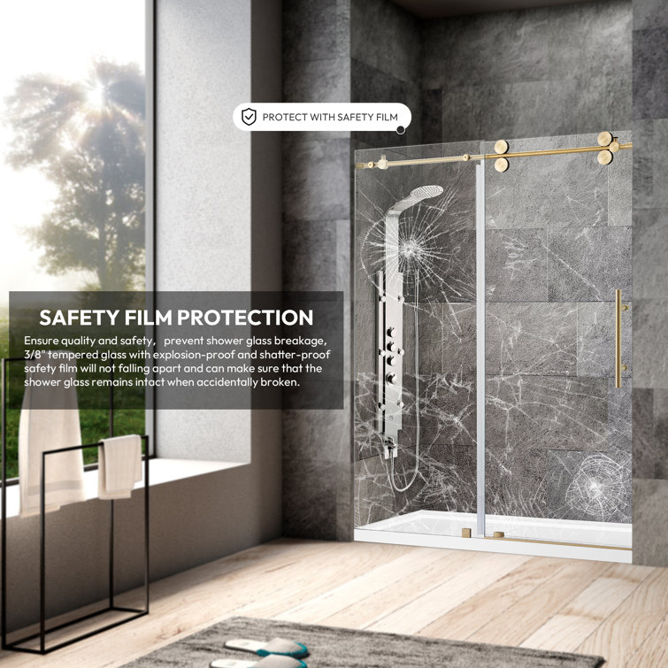 60" x 78" Brushed Gold Frameless Sliding Shower Door