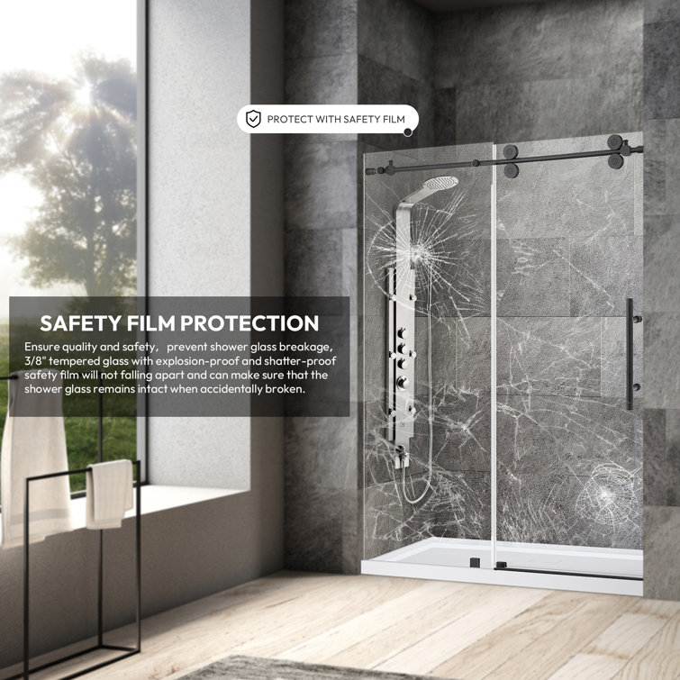 Vinnova Villena 60" Matte Black Frameless Sliding Shower Door