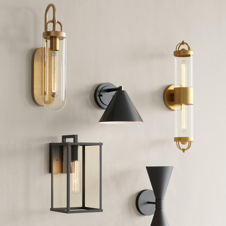 Aged Gold Glass Cylinder Wall Sconce Light