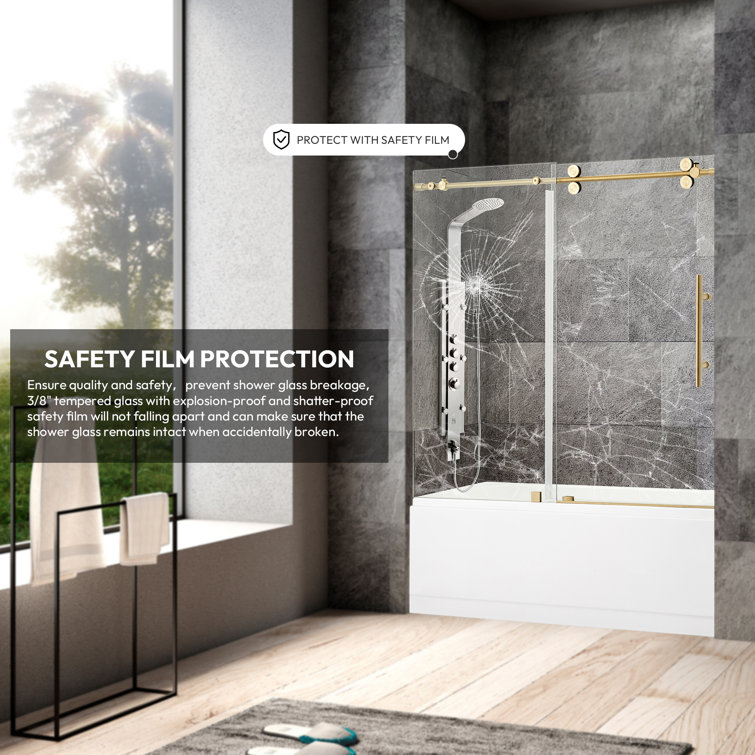 60" x 58" Frameless Clear Glass Tub Door with Brushed Gold Finish