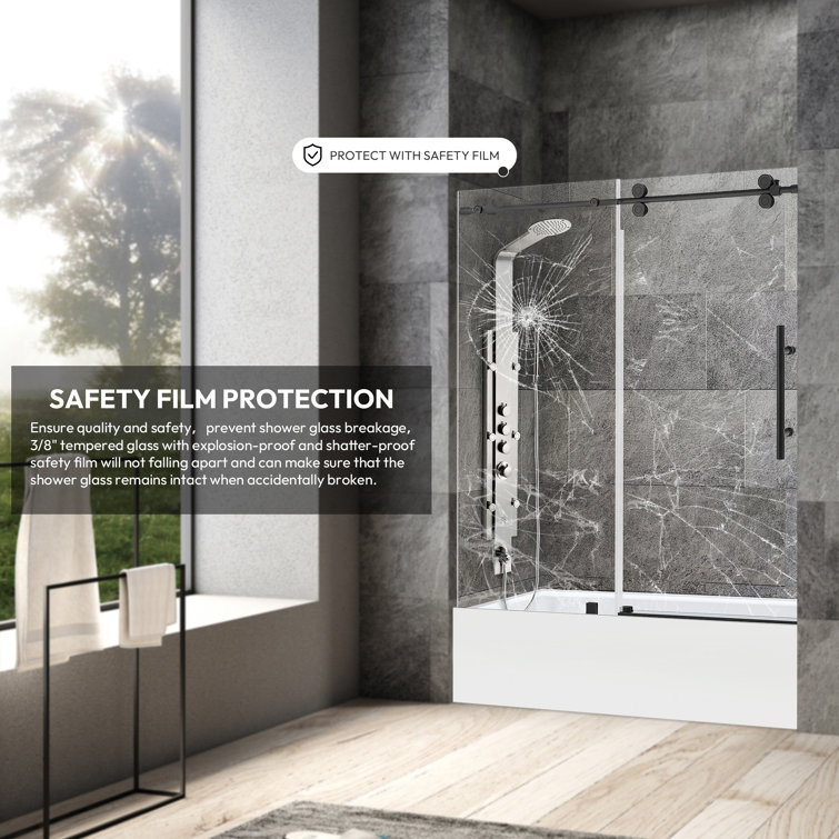 60" x 58" Matte Black Frameless Sliding Tub Door