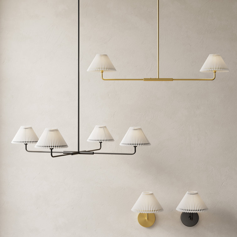 Matte Black 4-Light Metal Sputnik Chandelier with White Linen Shades