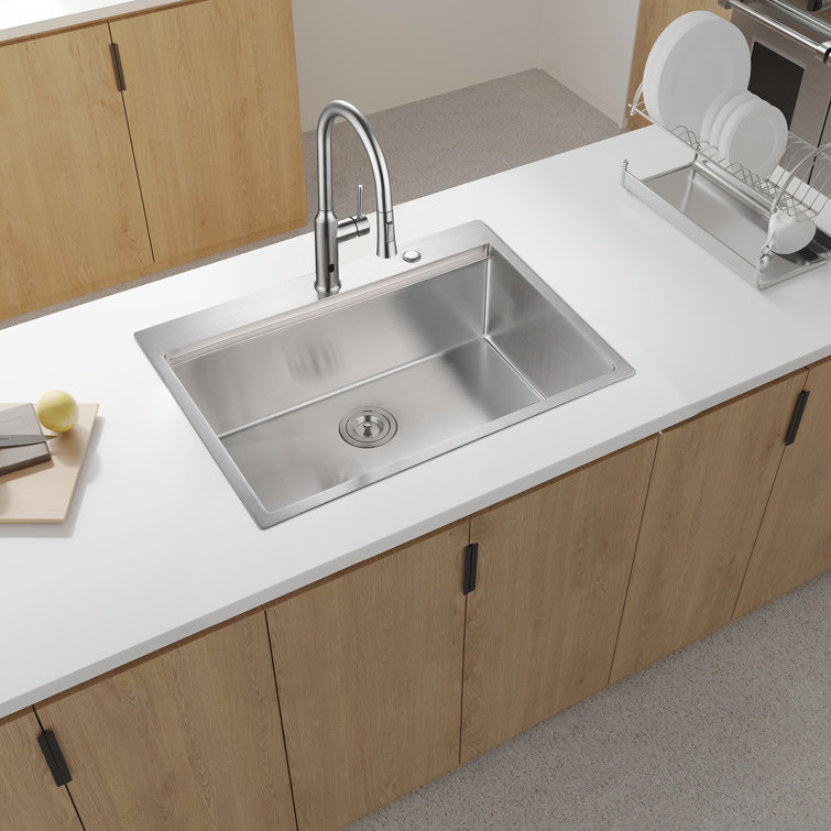 25'' Brushed Nickel Stainless Steel Single Bowl Workstation Sink