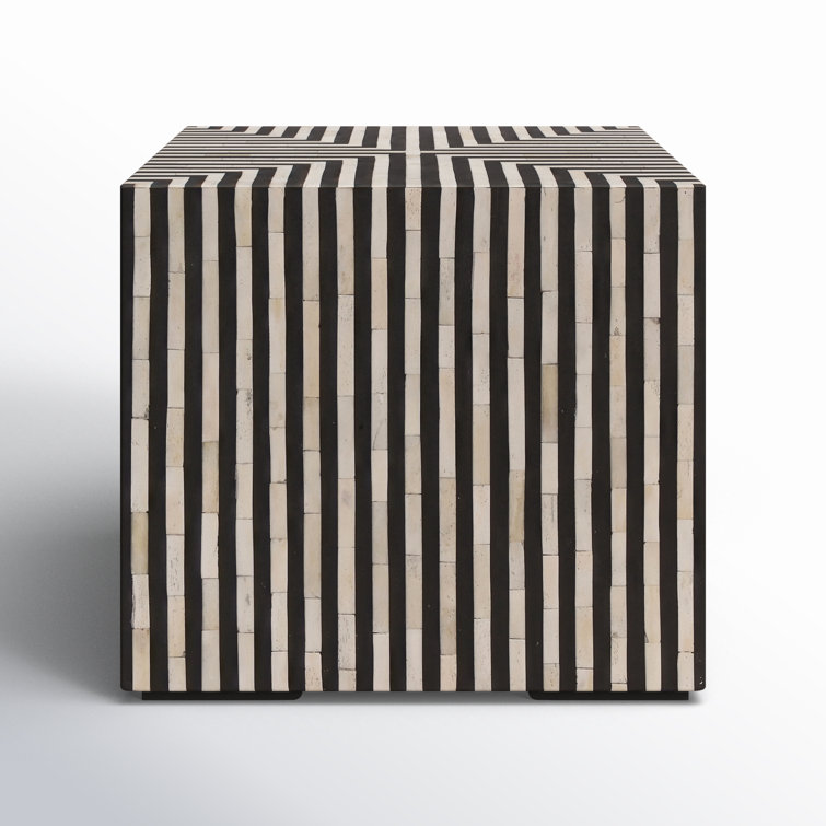 Deco Contrast Camel Bone & Iron Side Table - Black/White
