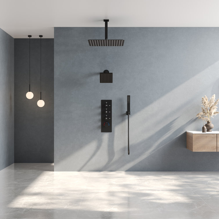 Matte Black Stainless Steel Dual Shower Head System with Thermostatic Valve