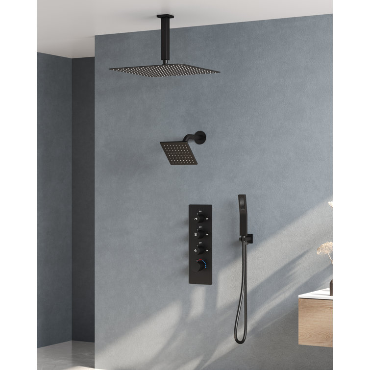 Matte Black Stainless Steel Dual Shower Head System with Thermostatic Valve