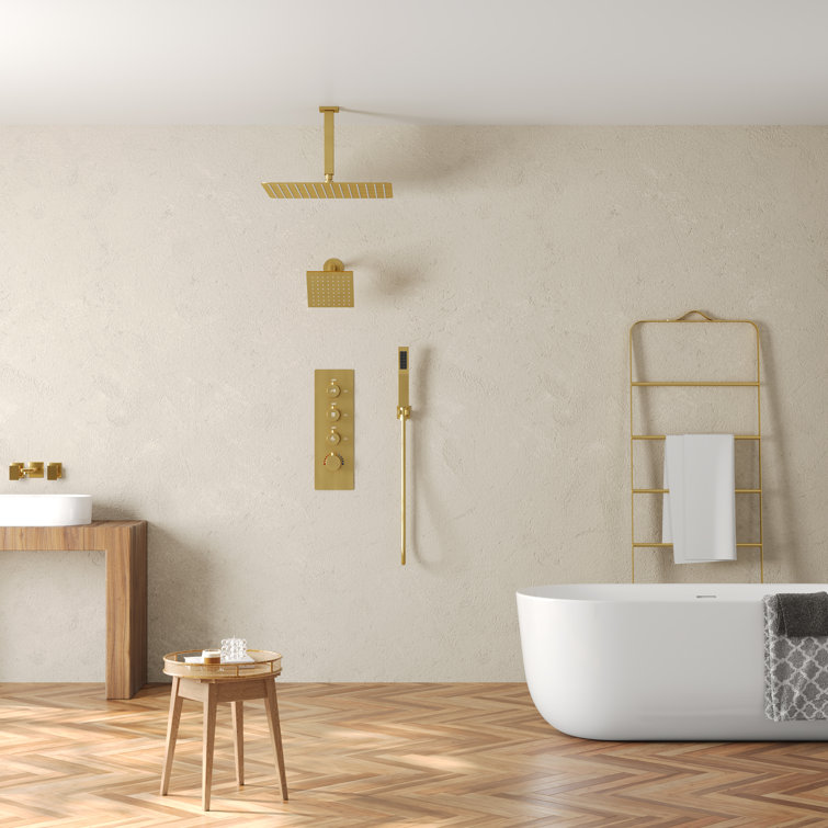 Gold Stainless Steel Dual Shower Head System with Thermostatic Valve