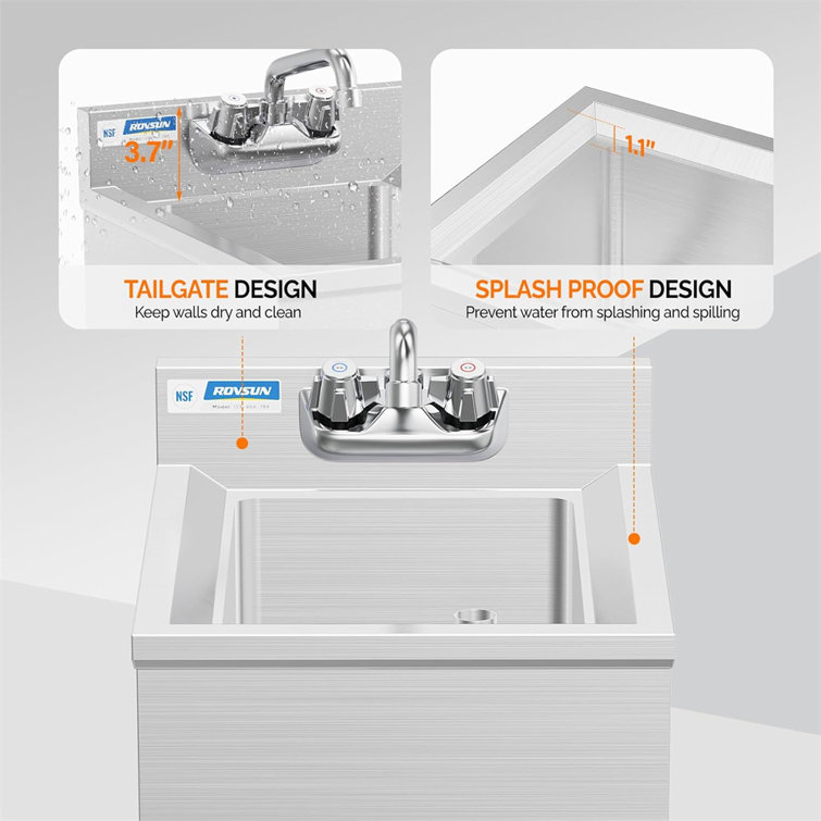 Compact Silver Stainless Steel Freestanding Bar Sink with Left Drainboard