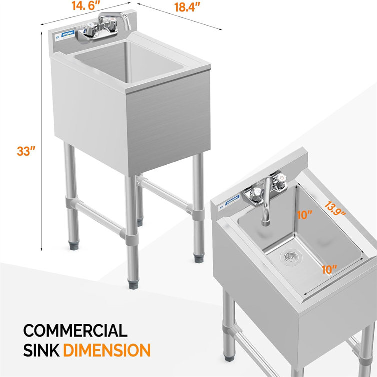 Compact Silver Stainless Steel Freestanding Bar Sink with Left Drainboard