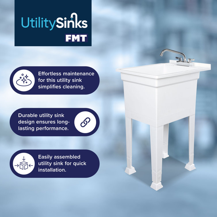 18-Inch White Plastic Freestanding Utility Sink with Stainless Steel Faucet