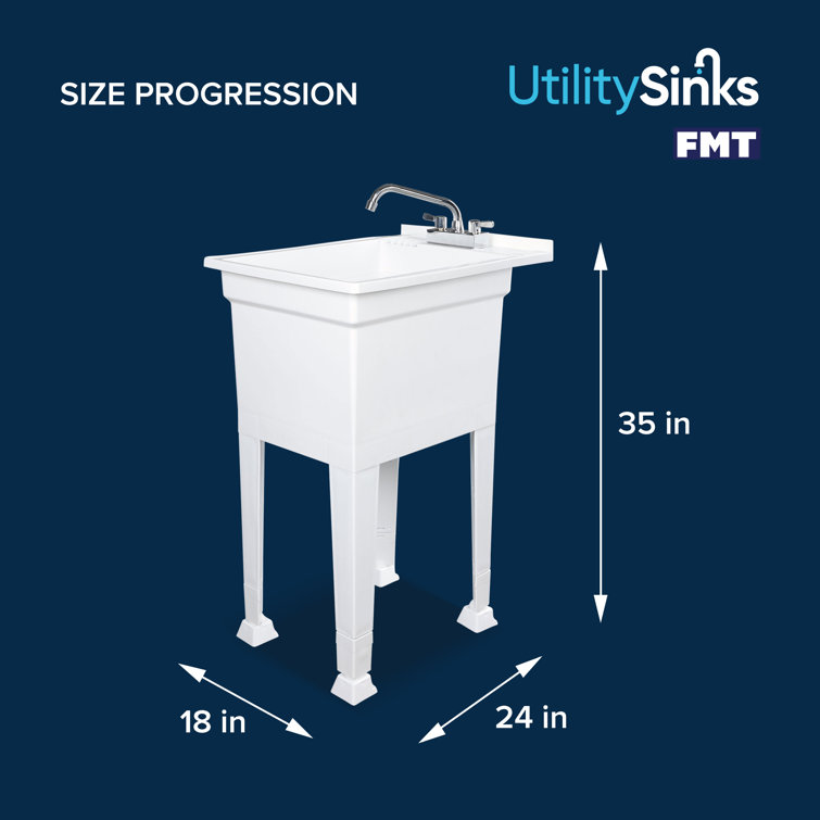 18-Inch White Plastic Freestanding Utility Sink with Stainless Steel Faucet