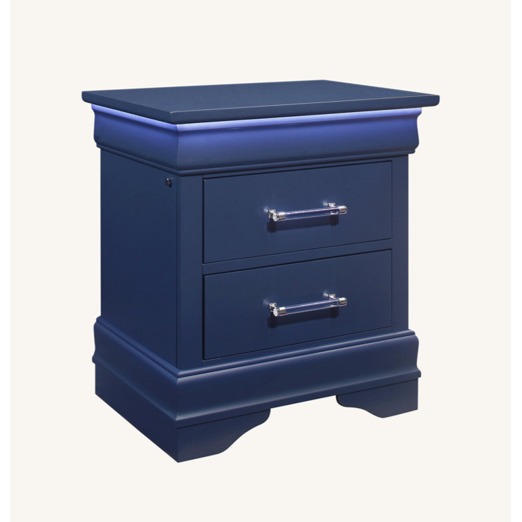 Charlie Blue Wood 2-Drawer Nightstand with Acrylic Handles