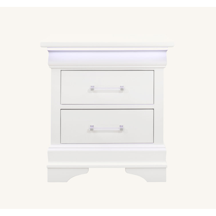 Charlie White Acrylic-Handled 2-Drawer Nightstand with LED