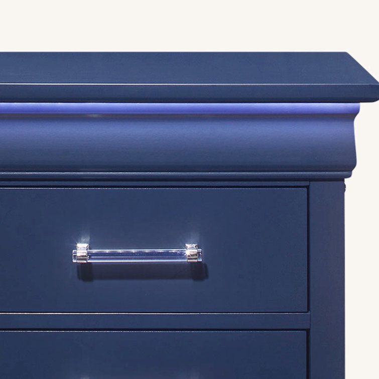 Charlie Blue Wood 2-Drawer Nightstand with Acrylic Handles