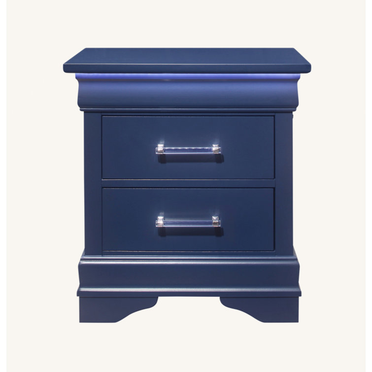Charlie Blue Wood 2-Drawer Nightstand with Acrylic Handles