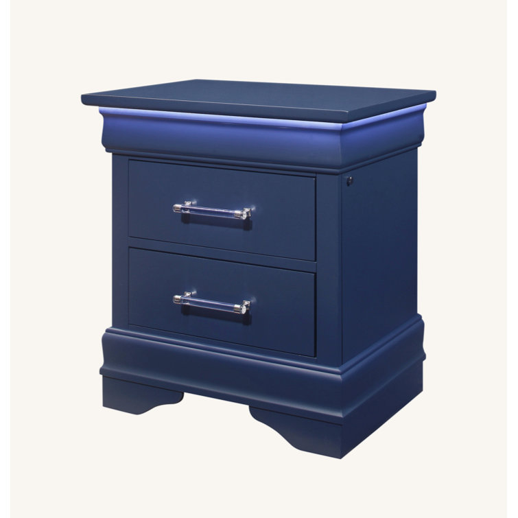 Charlie Blue Wood 2-Drawer Nightstand with Acrylic Handles