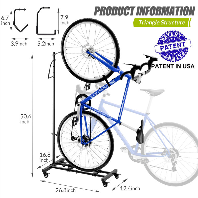Adjustable Black Steel Vertical Bike Storage Rack with Wheels