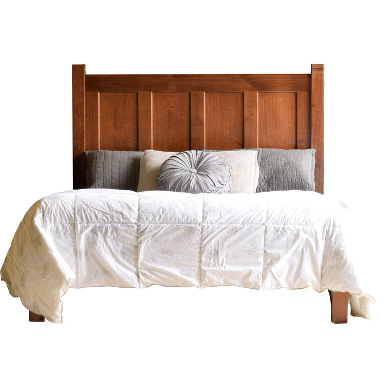 Walnut Full Size Pine Wood Panel Bed with Headboard and Drawer