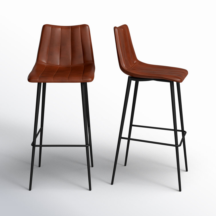 Brown Vegan Leather and Steel Counter Stools, Set of 2