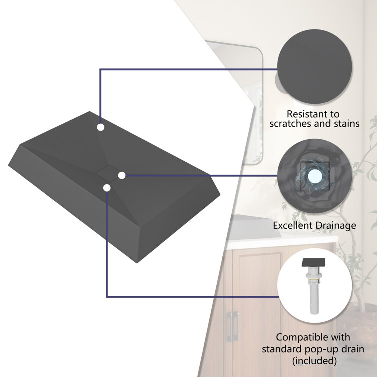 Black Earth Rectangular Ceramic Above-Counter Vessel Sink