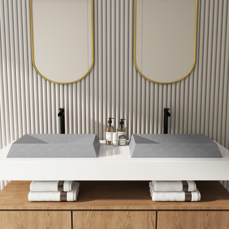 Mottled Bluish Gray Concrete Rectangular Above-Counter Vessel Sink