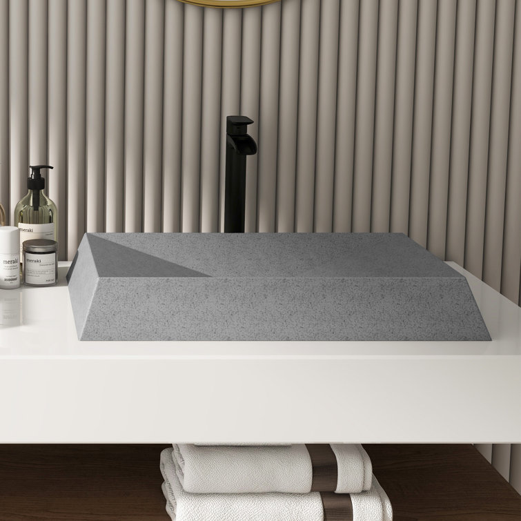 Mottled Bluish Gray Concrete Rectangular Above-Counter Vessel Sink
