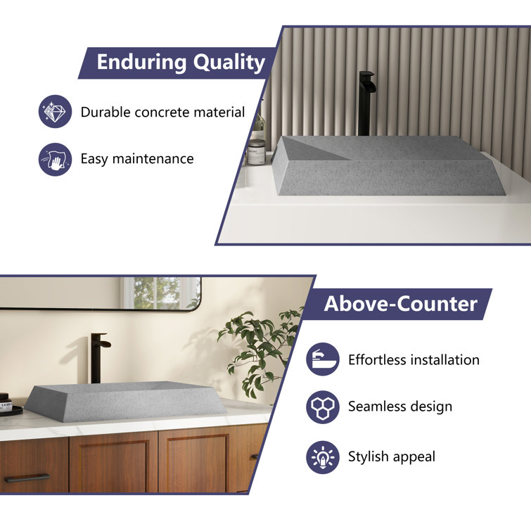 Mottled Bluish Gray Concrete Rectangular Above-Counter Vessel Sink