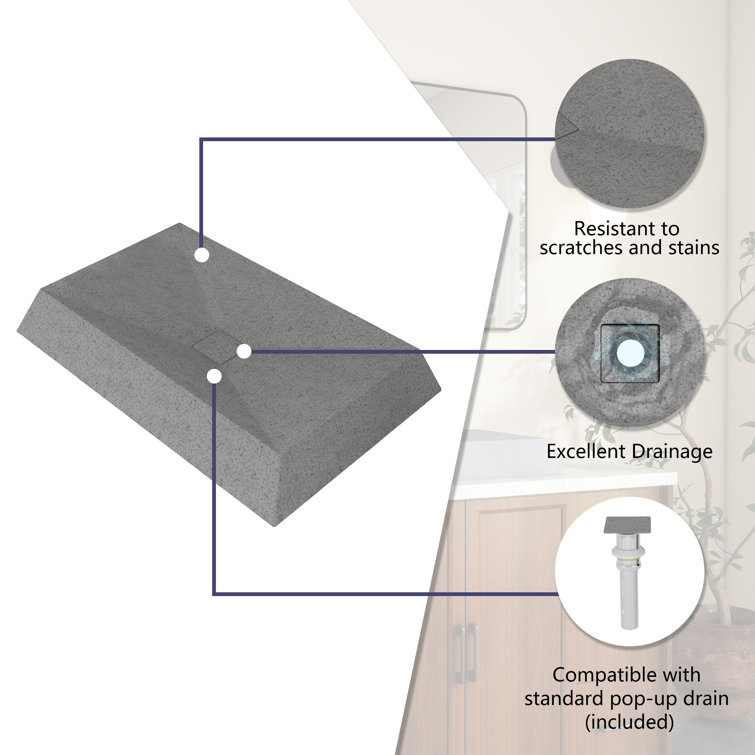 Mottled Bluish Gray Concrete Rectangular Above-Counter Vessel Sink