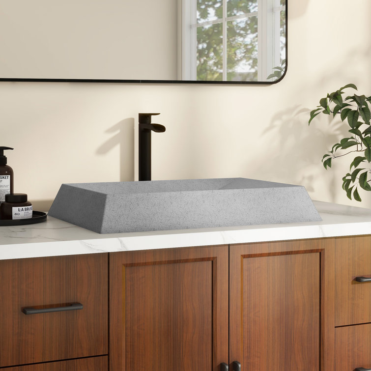 Mottled Bluish Gray Concrete Rectangular Above-Counter Vessel Sink