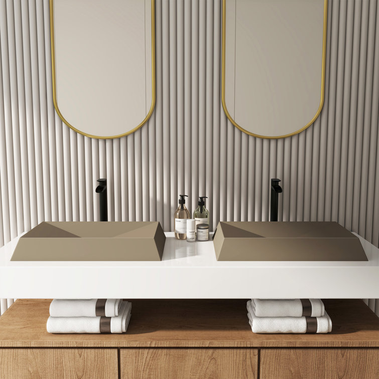 Taupe Clay Ceramic Rectangular Vessel Bathroom Sink