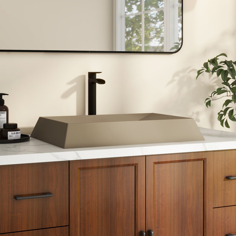 Taupe Clay Ceramic Rectangular Vessel Bathroom Sink