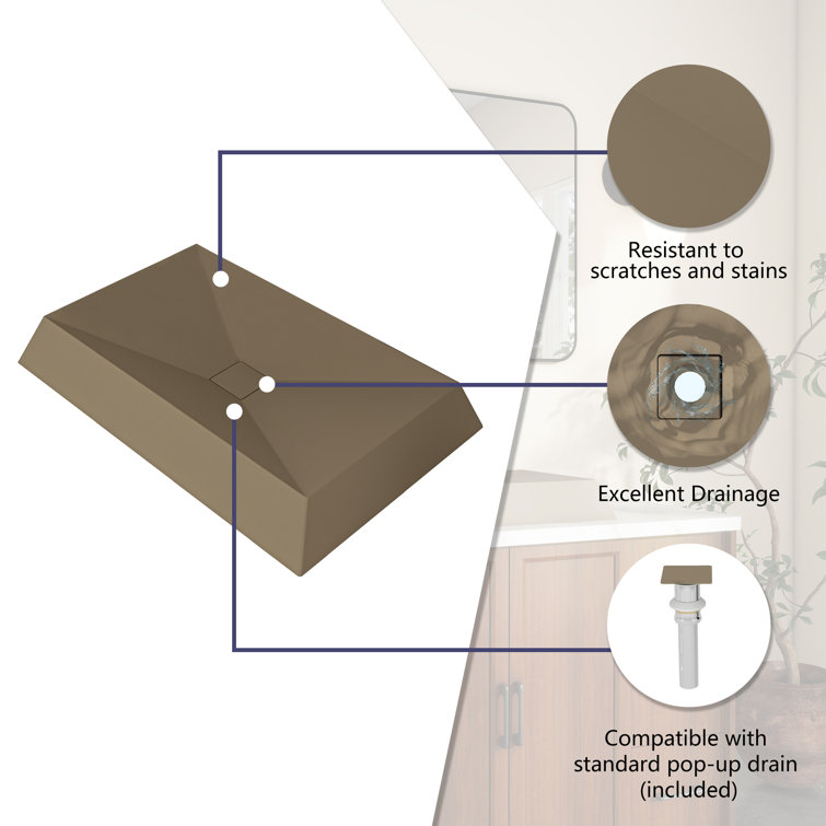 Taupe Clay Ceramic Rectangular Vessel Bathroom Sink