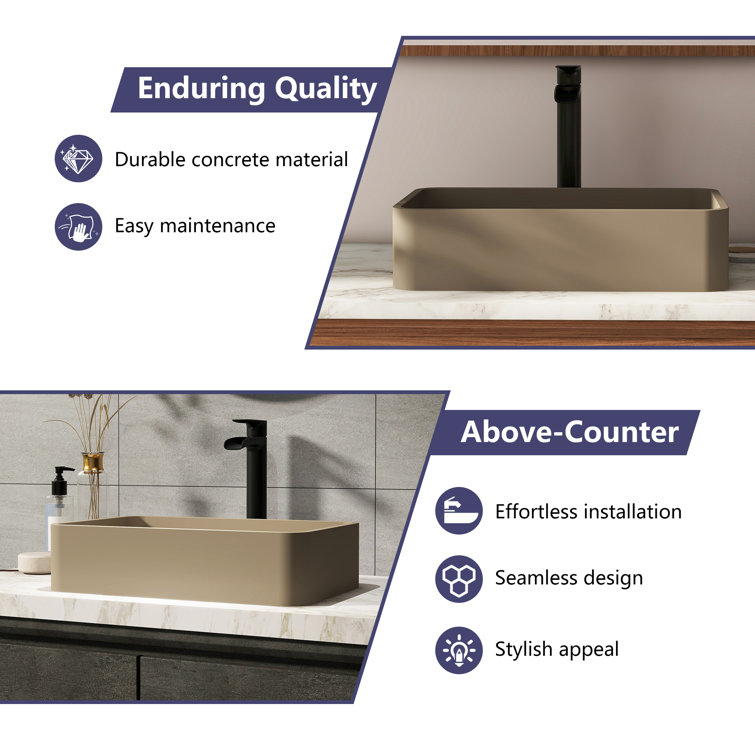 Taupe Clay Rectangular Ceramic Bathroom Sink
