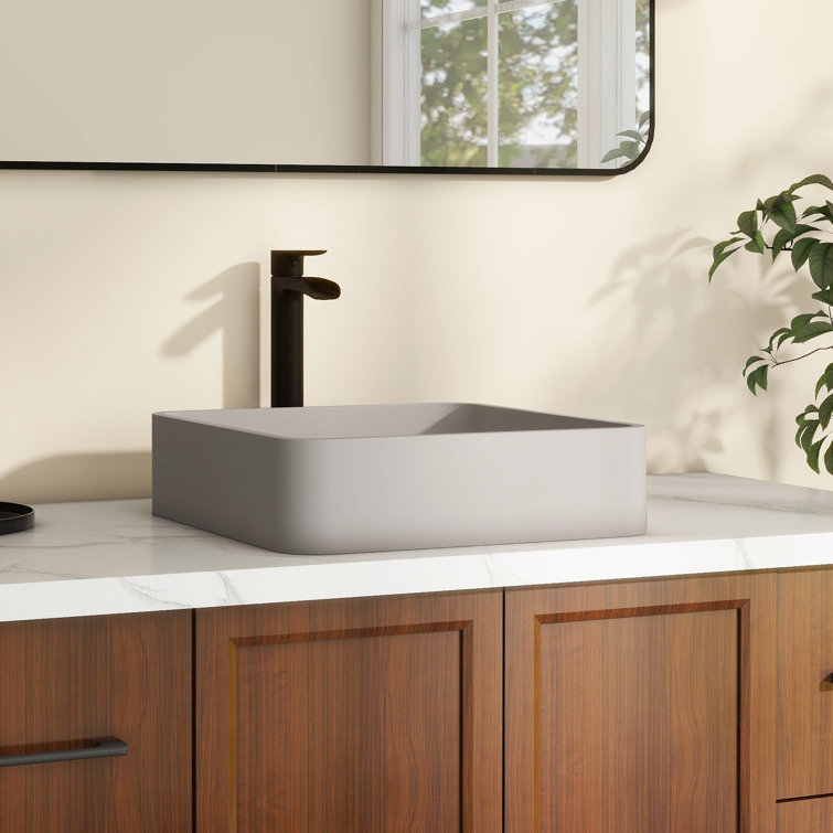 Cold Concrete Gray Ceramic Square Above-Counter Bathroom Sink