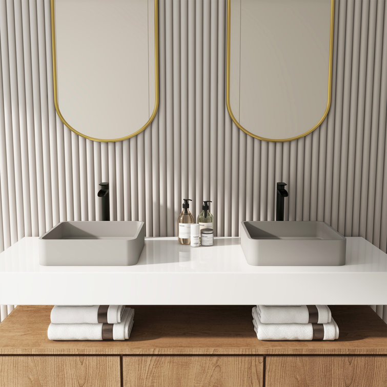 Cold Concrete Gray Ceramic Square Above-Counter Bathroom Sink