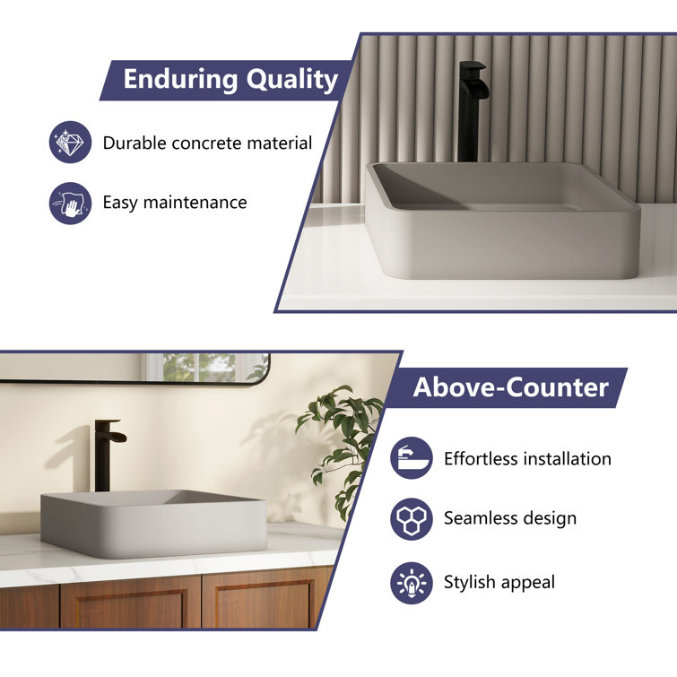 Cold Concrete Gray Ceramic Square Above-Counter Bathroom Sink