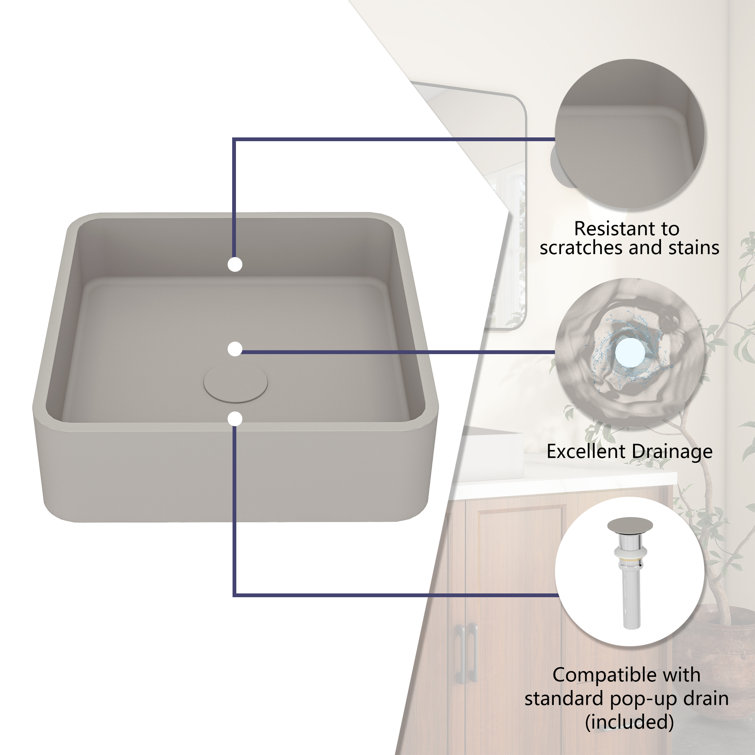 Cold Concrete Gray Ceramic Square Above-Counter Bathroom Sink