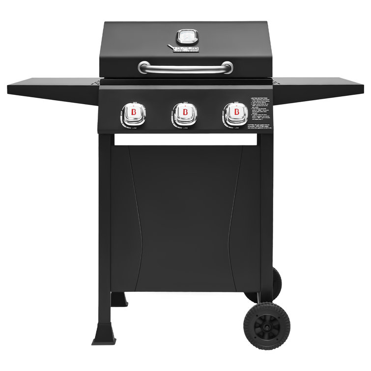 Black Stainless Steel 3-Burner Propane Gas Grill with Built-In Thermometer