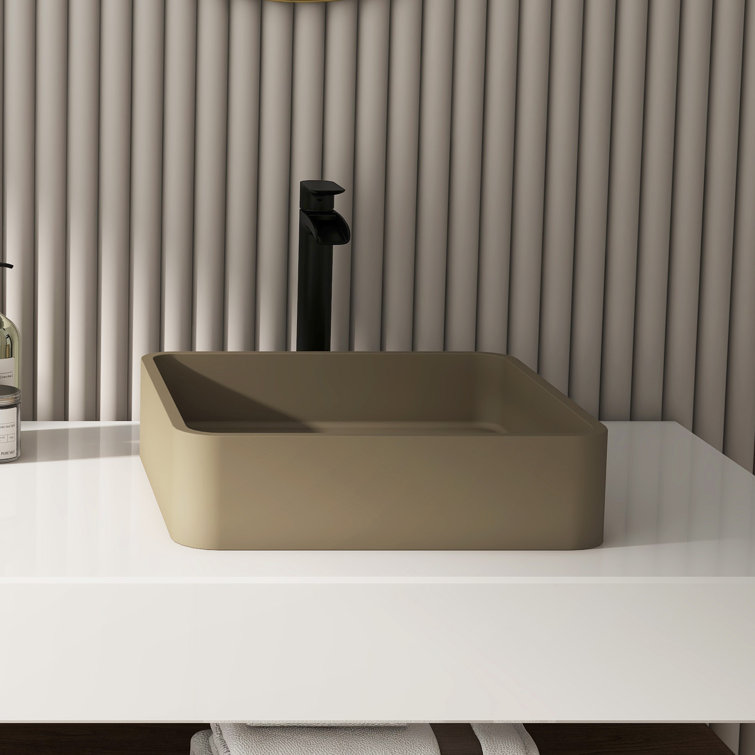 Taupe Clay 15.35'' Ceramic Square Above-Counter Bathroom Sink