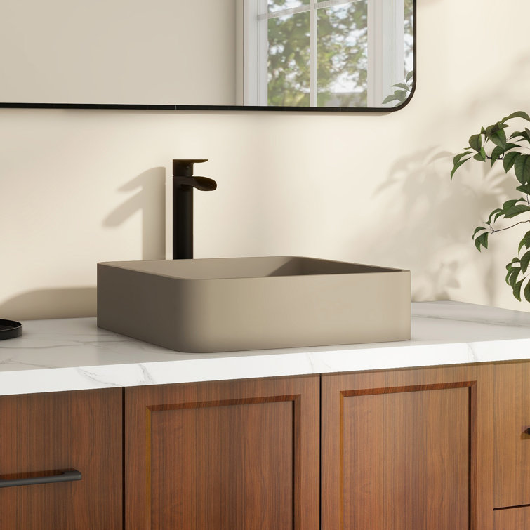 Taupe Clay 15.35'' Ceramic Square Above-Counter Bathroom Sink