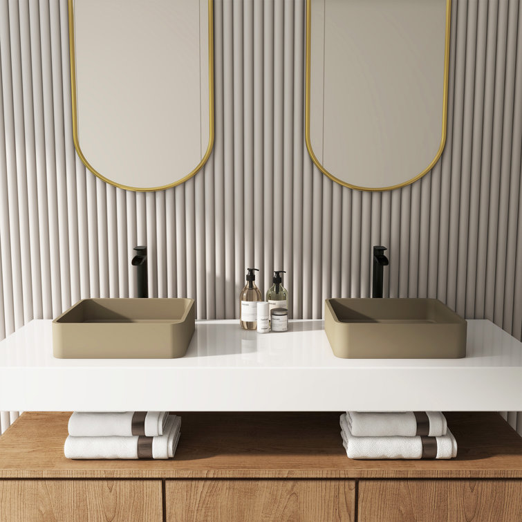 Taupe Clay 15.35'' Ceramic Square Above-Counter Bathroom Sink