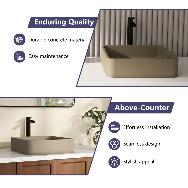 Taupe Clay 15.35'' Ceramic Square Above-Counter Bathroom Sink