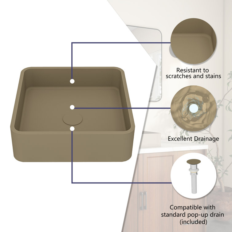Taupe Clay 15.35'' Ceramic Square Above-Counter Bathroom Sink
