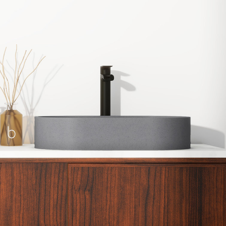 Mottled Bluish Gray Ceramic Oval Vessel Bathroom Sink