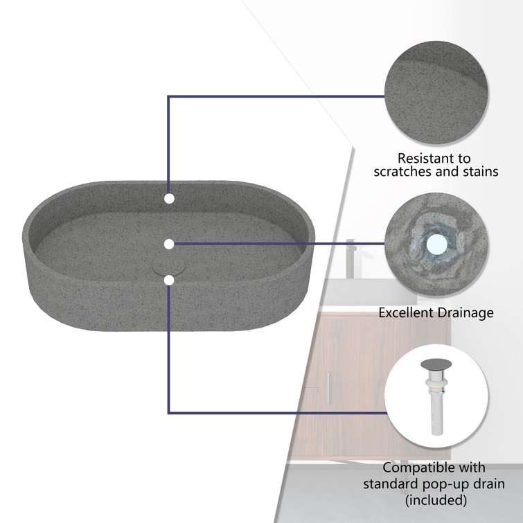 Mottled Bluish Gray Ceramic Oval Vessel Bathroom Sink