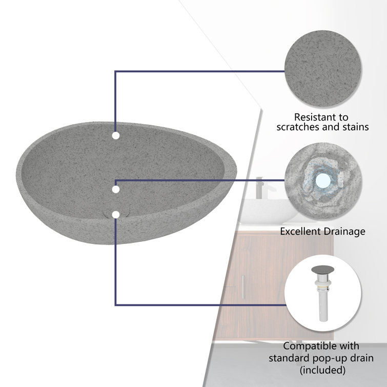 CASAINC Maple 15.35'' Concrete Oval Bathroom Sink