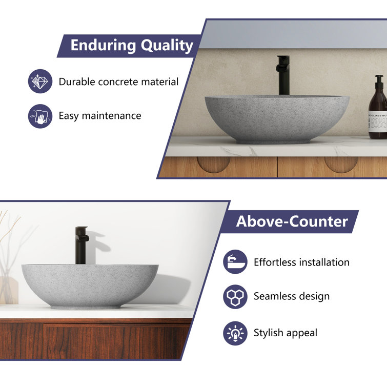 CASAINC Maple 15.35'' Concrete Oval Bathroom Sink