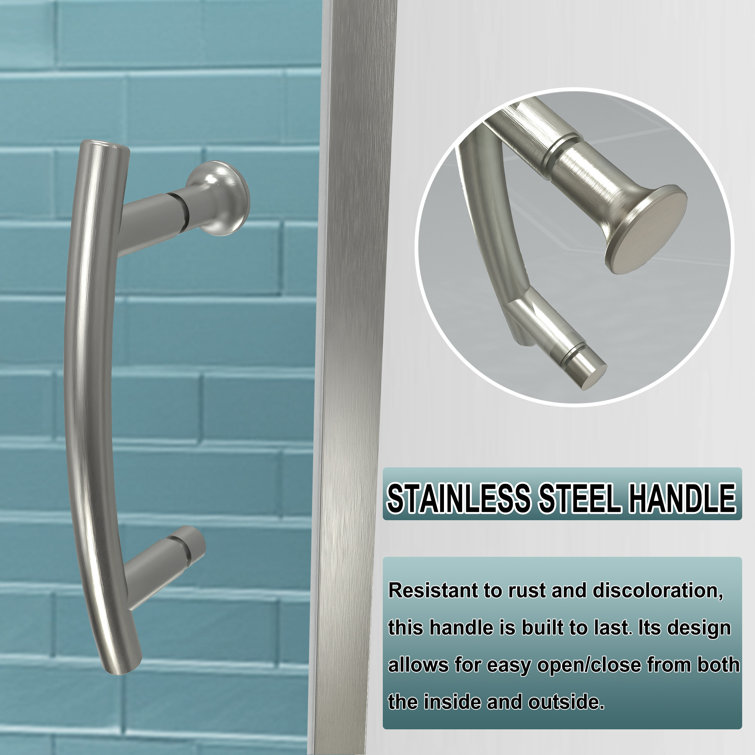 Brushed Nickel Semi-Frameless Pivot Shower Door with Clear Glass
